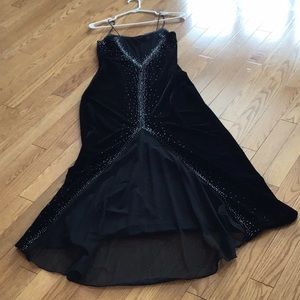 long black dress with training sheer V back